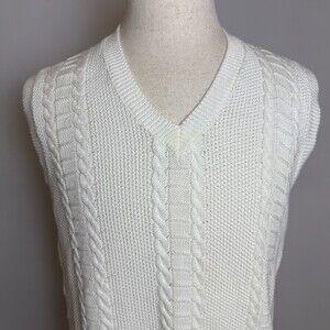 Vintage Jeffrey Banks Cable Knit Sweater Vest, Size Large, 100% Cotton, White